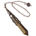 Tiger eye crystal pendulum pendant necklace with bronze alloy hollow floral pattern - Standard Chain Style / Tiger Eye Stone Bracelet