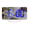 White curved mirror LED digital alarm clock with blue numbers and light sensor - White Shell Blue Light