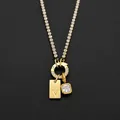 14K gold plated stainless steel tennis necklace with letter V tag and rhinestone pendant - Letter V (XNL0116)