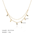 Double-layered 18K gold plated titanium steel necklace with blue and gold beads - Gold