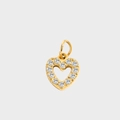 Golden heart-shaped pendant with hollow design and zircon inlay for DIY jewelry - Heart-Gold