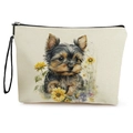 Pochette beige in tela con stampa acquerello di Yorkshire Terrier e girasole - Stile Yorkshire Terrier