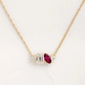 Luxury geometric necklace with emerald-cut zirconia and marquise ruby drop pendant - Gold - January