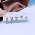Sweet five-piece earring set with colorful zircon teddy bear and bird shapes - Teddy Bear Fairy Tale Girl Style (23051003) / 5 Pairs/Box