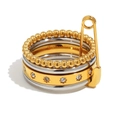 18K vergulde veiligheidsspeld ring set met zirkonia en gelaagde ringbanden voor dames - US 6 / Tweekleurige Vierlaagse Ring Met Zirkonia-Speld