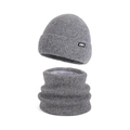 Winter fleece-lined gray knit beanie and neck warmer set for outdoor warmth - Two-Piece Set / Gray