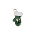 Christmas themed green and white glove charm with gold snowflake for DIY jewelry making - Green Snowflake Christmas Glove