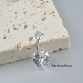 Silver stainless steel heart belly button ring with double clear zircons 1.6x10mm - Silver Large White Zirconia