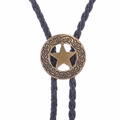 Verstellbare Bolo-Krawatte mit bronzenem Stern-Emblem und schwarzem geflochtenem Lederband - Sternmuster Bronze