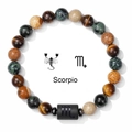 Macro detail of Scorpio natural stone beaded bracelet with engraved tiger eye beads - Scorpio-Elastic Style