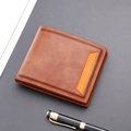 Cartera corta de hombre en marrón vintage con detalle decorativo de malla amarilla - Café claro