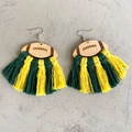 Orecchini da rugby in legno con nappe sfrangiate gialle e verdi per le cheerleader - Verde Giallo