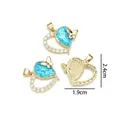 Golden heart pendant with butterfly, white crystals and blue faux opal inlay - Peach Heart Butterfly - Peacock Blue Opal