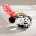 Panda liquid quicksand keychain in pink with soft strap and golden metal buckle - Rope Pendant Style / Black