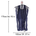 Hangende Halloween spook met gloeiende rode ogen, bebloede schedel en donkerblauwe sluiers - Spraakgestuurd gloeiend spook met wit haar en blauw gewaad