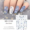 Detailed blue ocean themed nail stickers featuring whales, seashells, and stars on MS-C193 - MS-C193 Blue Ocean
