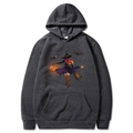 Dark gray Halloween hoodie featuring witch and pumpkin prints in a comfortable fit - Dark Gray