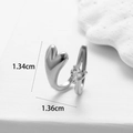 Detailed dimension view of silver heart open ring with zircon stone, 1.34cm size - 2# Silver