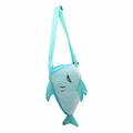 Kids shark cartoon mesh beach bag in lake green with adjustable strap and fin details - Lake Blue