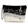 Portable canvas piano notes print makeup bag with zipper closure and wristlet strap - Piano Note Style / 17*25cm (Linen) with Strap