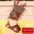 Brown Christmas stocking with Santa Claus figure in linen and gold velvet, 26x47cm - Santa Claus Style (063-A)