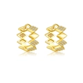 Modern geometric S925 sterling silver hoop earrings with gold finish and crystal stones - 925 Silver / Gold Style (MME1143-2)