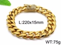 Bracciale Cuban link da uomo 15mm dorato con fibbia in strass, lunghezza 220mm - Bracciale (KB95833-K) / 220x15mm / Oro