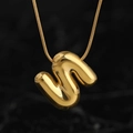 Balloon style letter N gold pendant with high polish finish on a thin snake chain necklace - Gold (S) (Large)