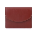 Minimalist burgundy leather card holder wallet with elegant curved flap and fine stitching - Red