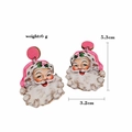 Pink Santa Claus earrings with dimension marks 5.3cm x 3.2cm on a clean white background - J20 Pink Santa