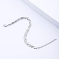 Macro detail of silver braided snake chain bracelet with lobster clasp and extender chain - Steel