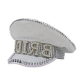 Cappello da capitano bianco con paillettes per sposa, decorato con perle, strass e borchie - Taglia unica / Bianco