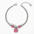 Bracelet en acier inoxydable argenté avec trèfle orné de strass roses - Argent + Zirconia Rose
