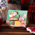 3D pop-up Christmas card featuring cartoon Santa and reindeer on a wooden base - Santa Giving Gifts