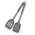 2-piece set of grey silicone spatula and slotted turner with stainless steel handles - Solid and Slotted Spatulas (Adhesive Bag) / Gray