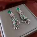 Macro view of vintage butterfly earrings with green crystals and pink rhinestones - Silver Green Pink Combo (11# Silver Earring Post)