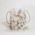 Faux fur shoulder bag featuring a stylish black and white leopard pattern with gold clasp - Gray