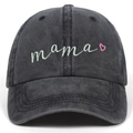 Washed cotton baseball cap in charcoal grey with mama embroidery and pink heart - Washed Black - Single Heart