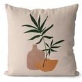 Nordic cream abstract cushion cover with floral print in minimalist cotton linen style - Beige-Abstract Vase Plant