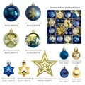 Set di 45 decorazioni natalizie blu e oro con palline glitterate e puntale a stella - Blu Diamante e Oro 45 Pezzi