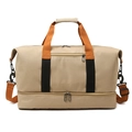 Bolso de viaje caqui de lona con asas naranjas, compartimento para zapatos y correa de hombro - Caqui Estilo Engrosado (Sin Logo)