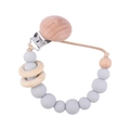 Baby pacifier clip with grey silicone beads and natural beech wood rings for teething - Light Gray