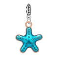 Detailed view of starfish jewelry charm with blue enamel and rose gold trim - Blue Enamel Starfish