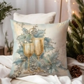 Luxury Christmas pillow case with golden goblets and winter leaves on square cushion - TQDS68-19(Golden Goblets & Plants)