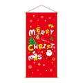 Red vertical Christmas hanging banner with Merry Christmas text and festive cartoon characters - 002-Red Cartoon Illustration