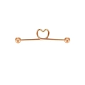 Rose gold industrial barbell earring featuring a hollow heart center and metal beads - Rose Gold