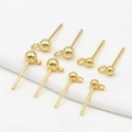 Macro view of 14K gold plated dot earring studs with S925 silver needles and hanging loops - 4mm Ball/Horizontal Loop / 18K Gold