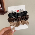 Set di 3 eleganti elastici per capelli in raso di seta nero marrone e color kaki - Set di 3 Più Venduti (Diametro circa 8cm)