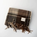 Classic checkered plaid scarf in brown and grey tones with tassels and textile label - Big Label Coffee Plaid