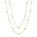 Collana doppia in oro con eleganti perle barocche e perle dorate lucide rifinite - Collana a Strati (40+5cm)